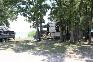 Full-hookup RV site at Anchor Inn Marina overlooking Lake Tawakoni