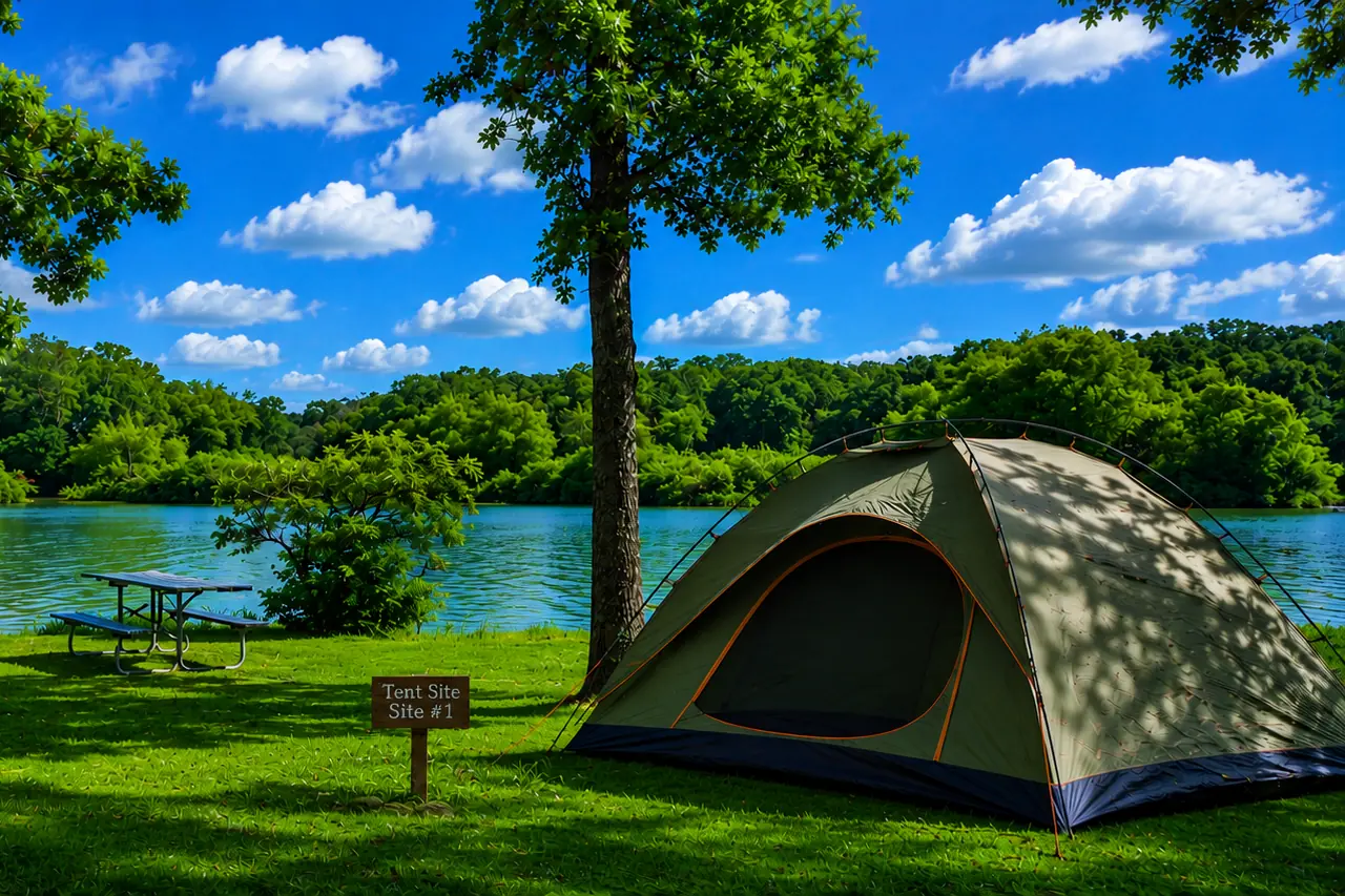 Tent camping site near Lake Tawakoni at Anchor Inn Marina